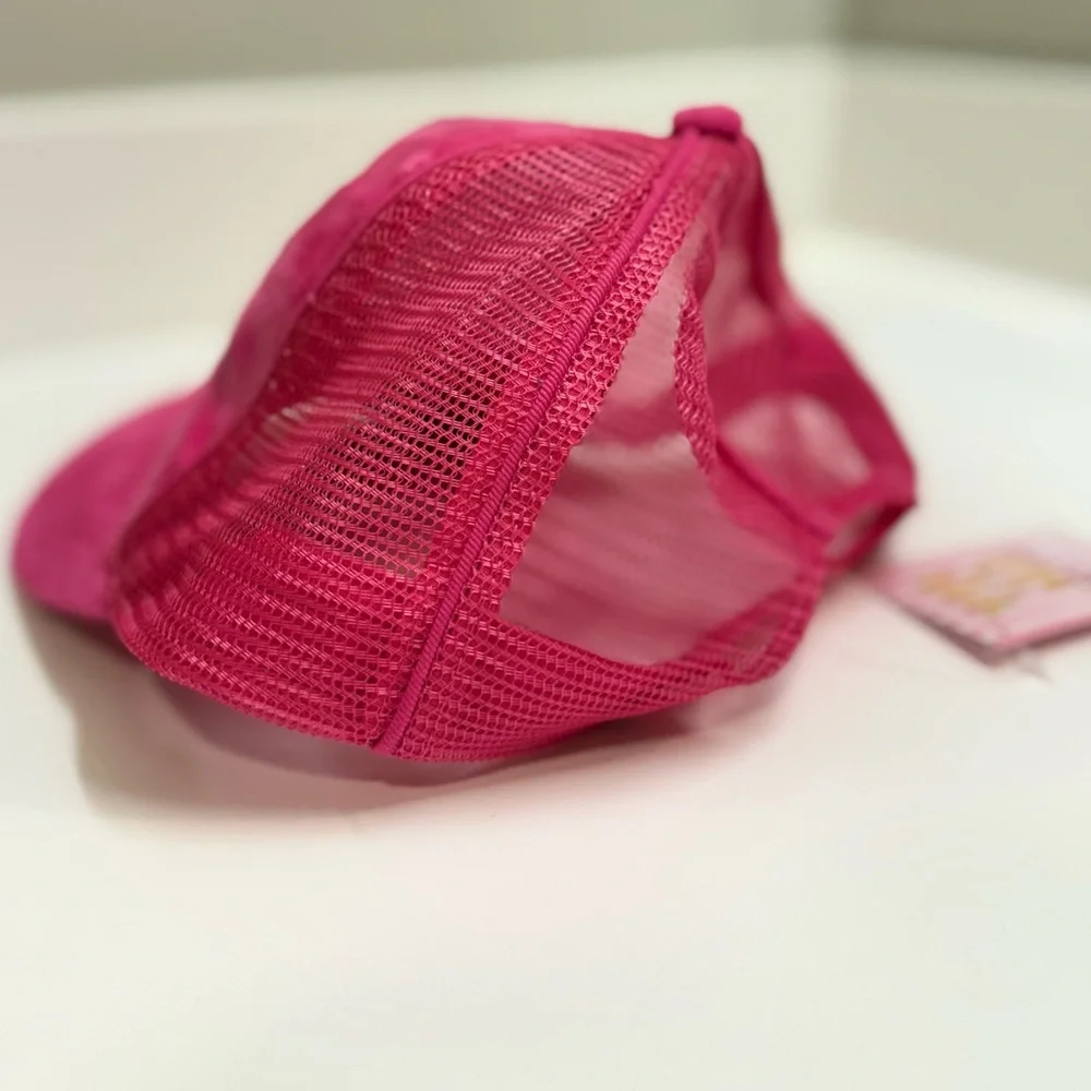 Juicy Couture Hat Hot Pink Trucker Mesh Cap Velour‎ Crystals Adjustable Y2K